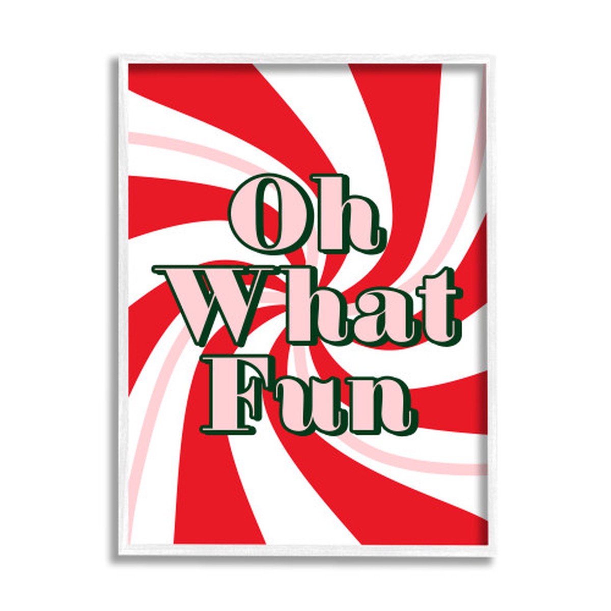 Red and Pink Oh What Fun Phrase Peppermint Pattern Rectangular Wall Art 20" x 16"