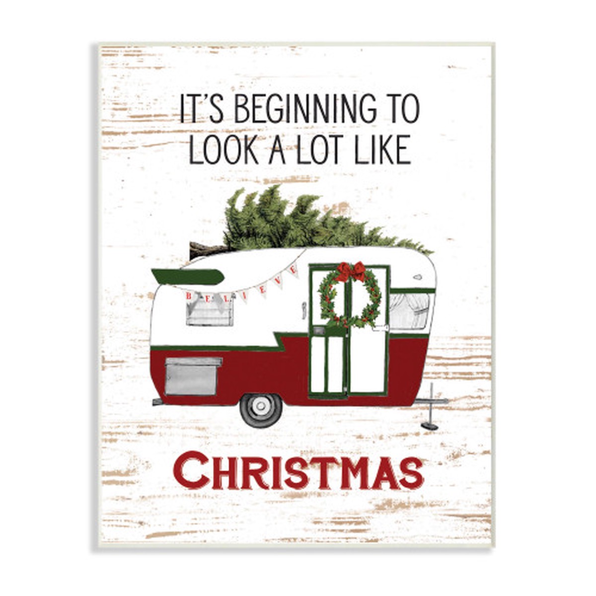 Red and White "Looks A Lot Like" Christmas Camper Wall Plaque Art 15" x 10"