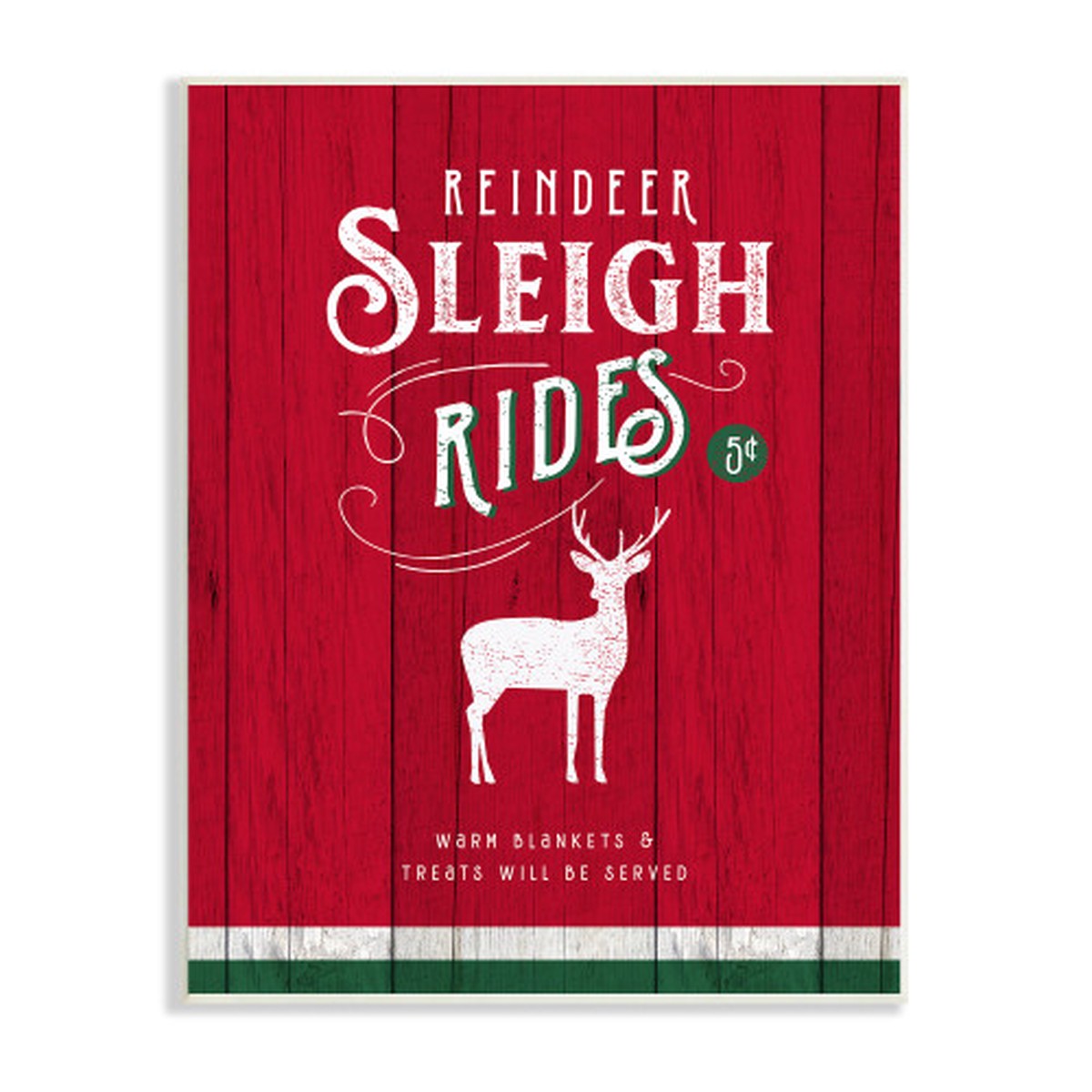Red and White "Reindeer Sleigh Rides" Christmas Wall Plaque Art 19" x 13"