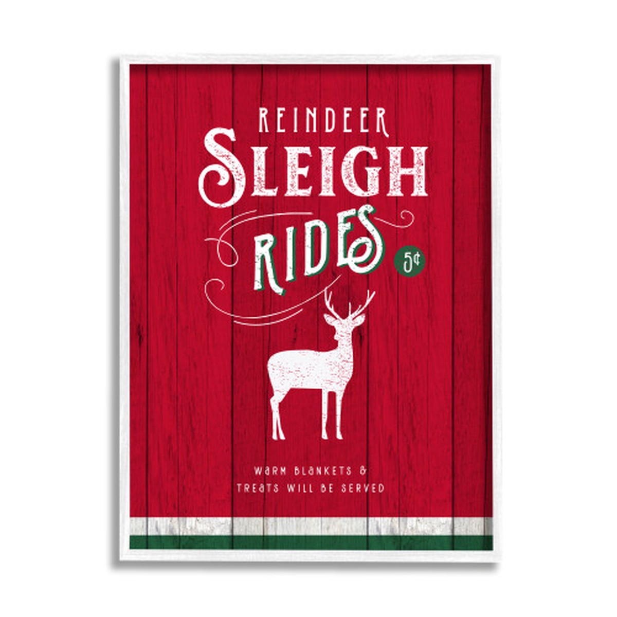 Red and White "Reindeer Sleigh Rides" Framed Christmas Wall Art 20" x 16"