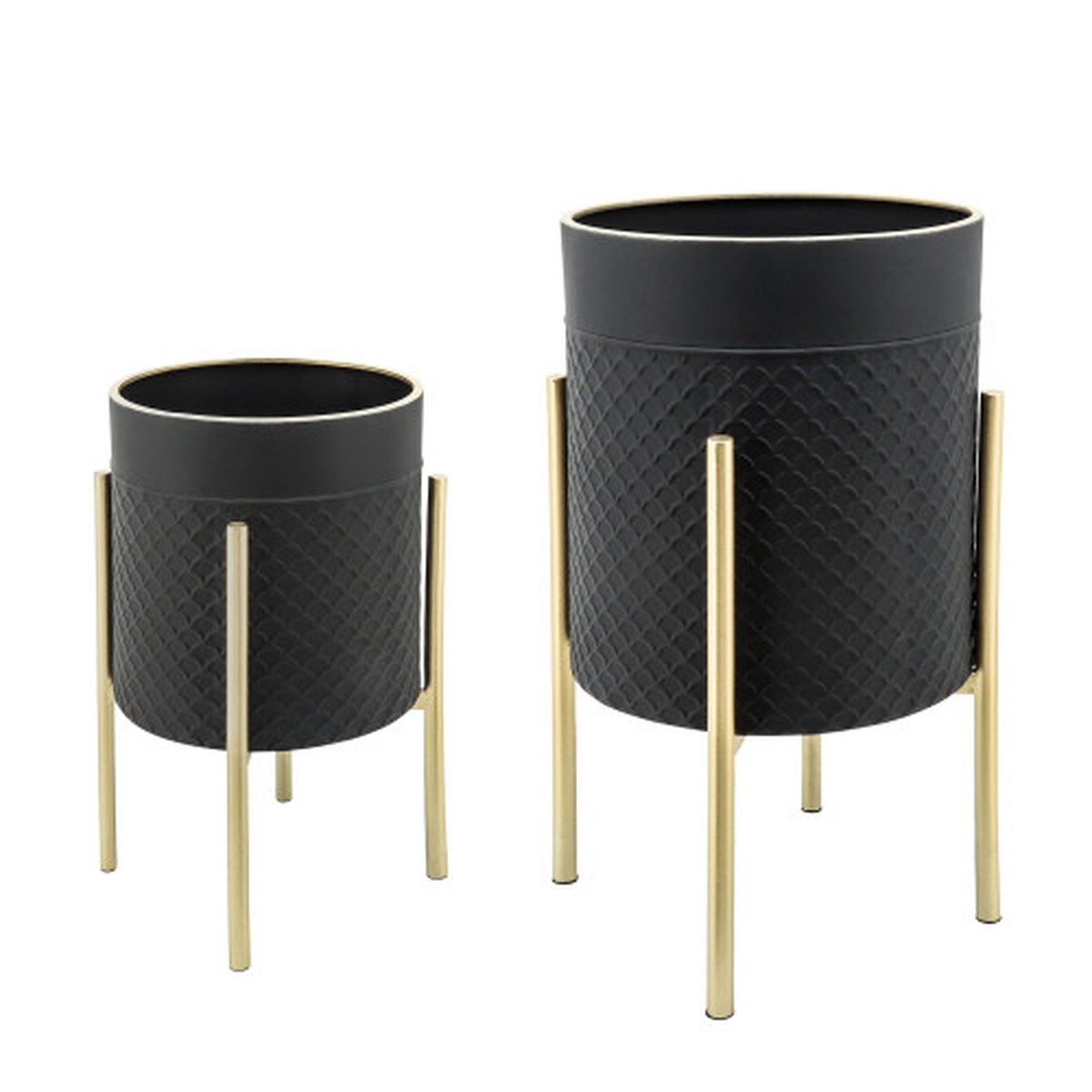Scale Textured Standing Planters - 23" - Black and Gold - Set of 2