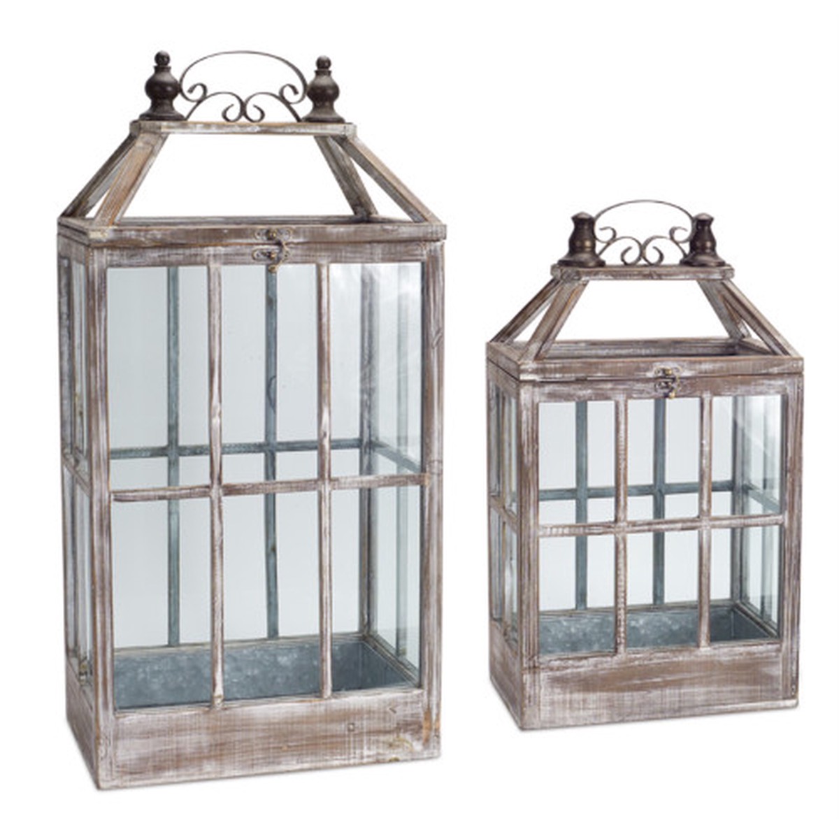 Set of 2 Distressed Finish Vintage Style Candle Lanterns 31.5"