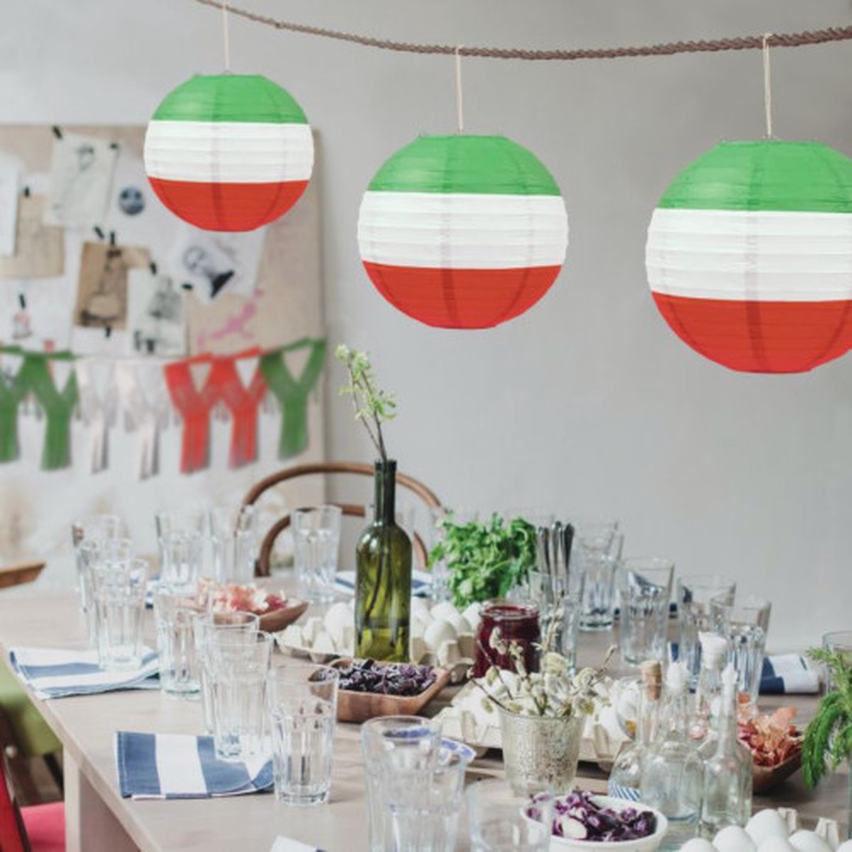 Striped Paper Lantern Party Decorations - 9.5" - Red, White and Green - Pack of 18
