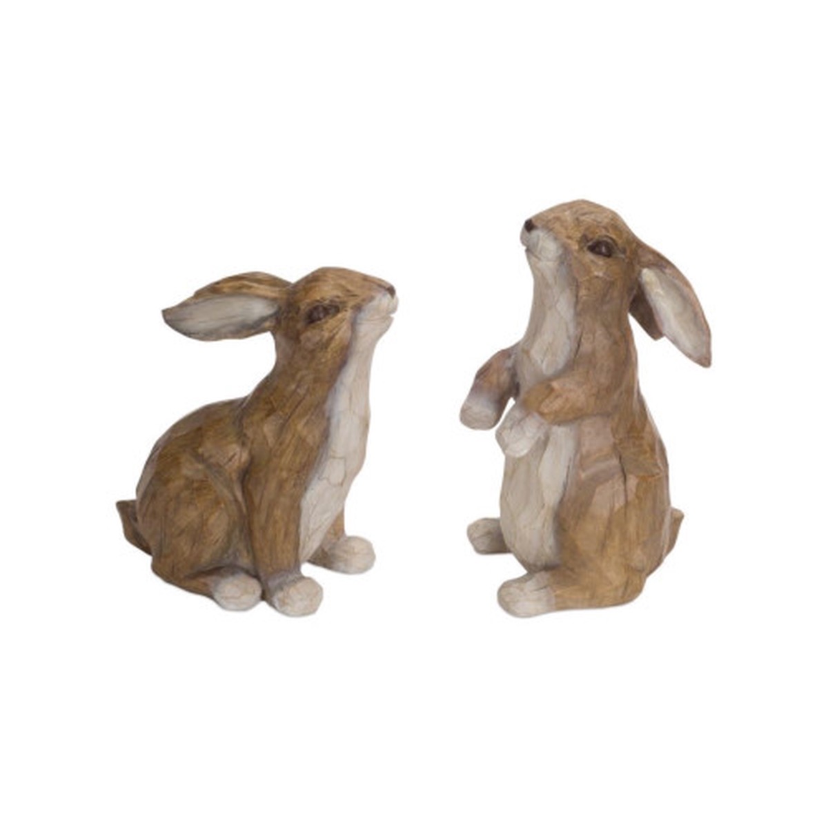 Weathered Rabbit Outdoor Garden Statues - 11 - Brown and White - Set of 2