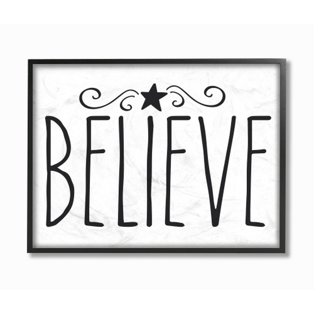 White and Black "Believe" Holiday Framed Giclee Texturized Christmas Wall Art 24" x 30"