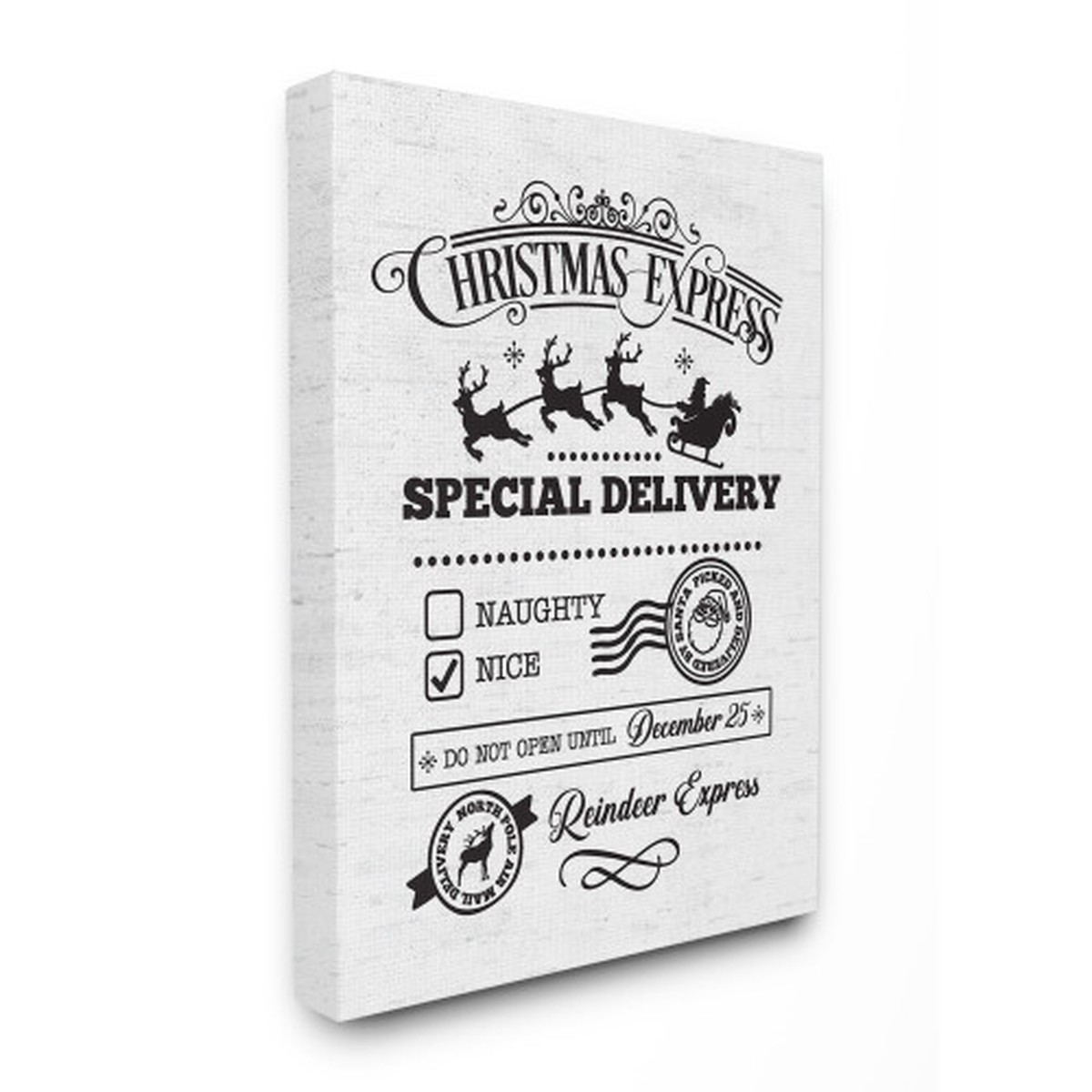 White and Black Christmas Express Special Delivery Rectangular Canvas Wall Art 20" x 16"