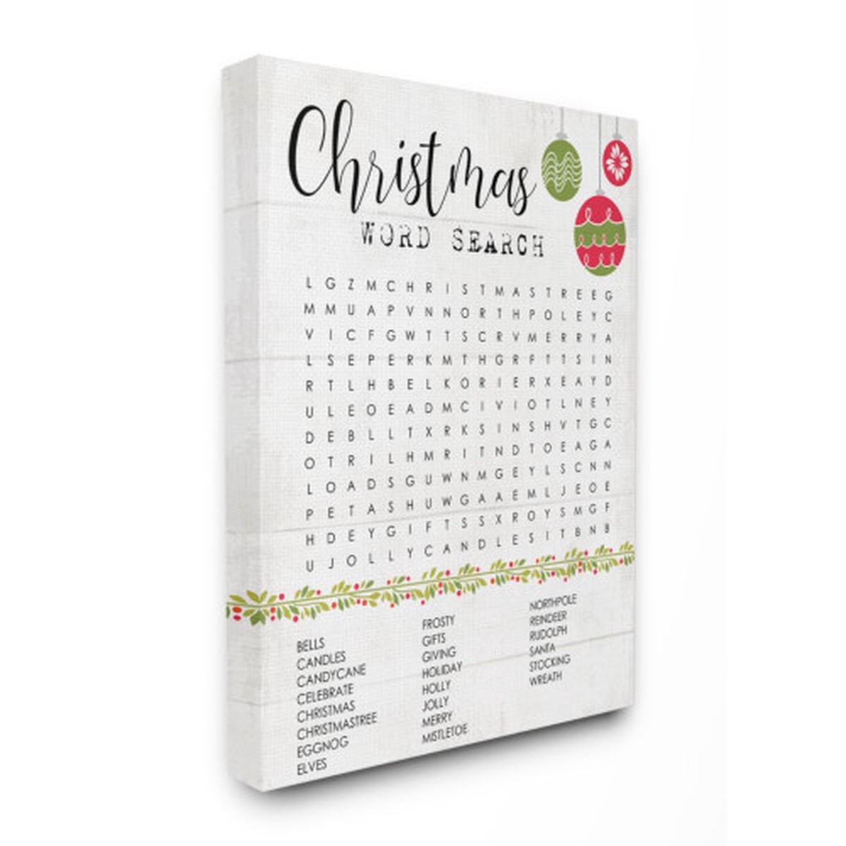 White and Black Christmas Word Search Rectangular Canvas Wall Art Decor 40" x 30"