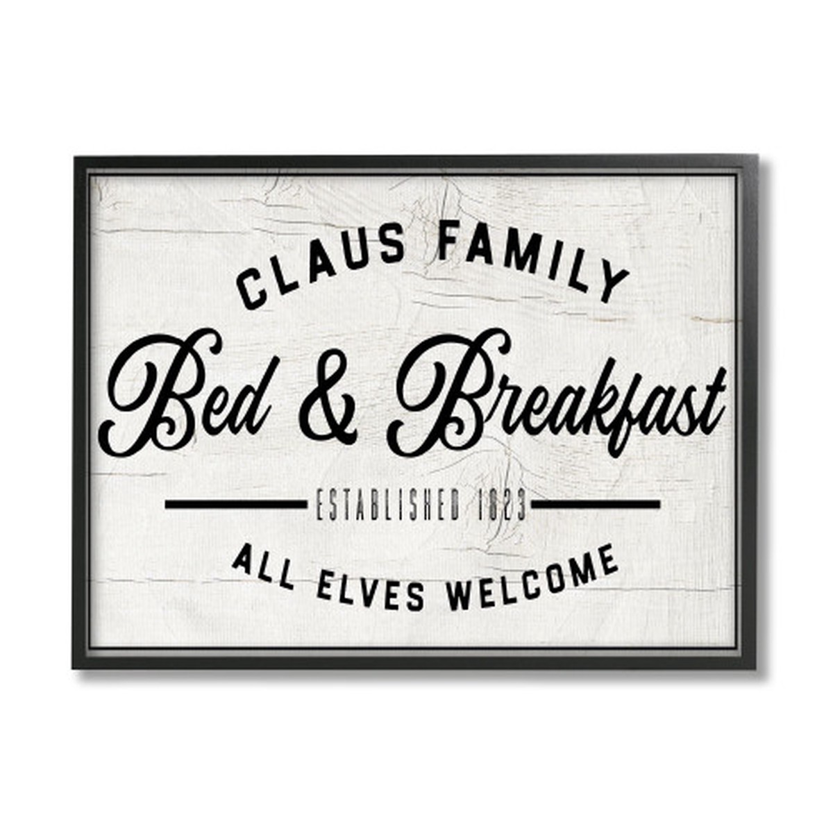 White and Black Claus Family Bed Breakfast Framed Giclee Texturized Christmas Wall Art 20" x 16"