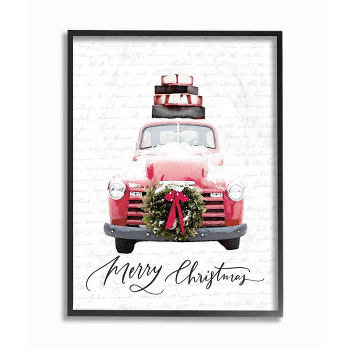 White and Black "Merry Christmas" Holiday Truck Framed Wall Art 20" x 16"