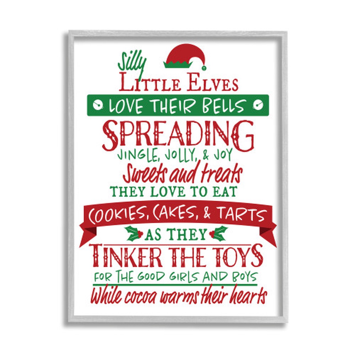 White and Gray Little Elves Festive List Phrases Framed Christmas Wall Art 20" x 16"