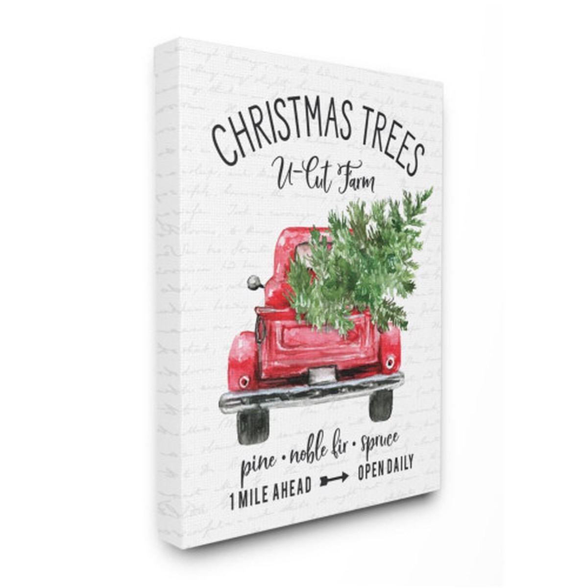 White and Red Farm Truck with Winter Pine Christmas Rectangular Wall Art 48" x 36"