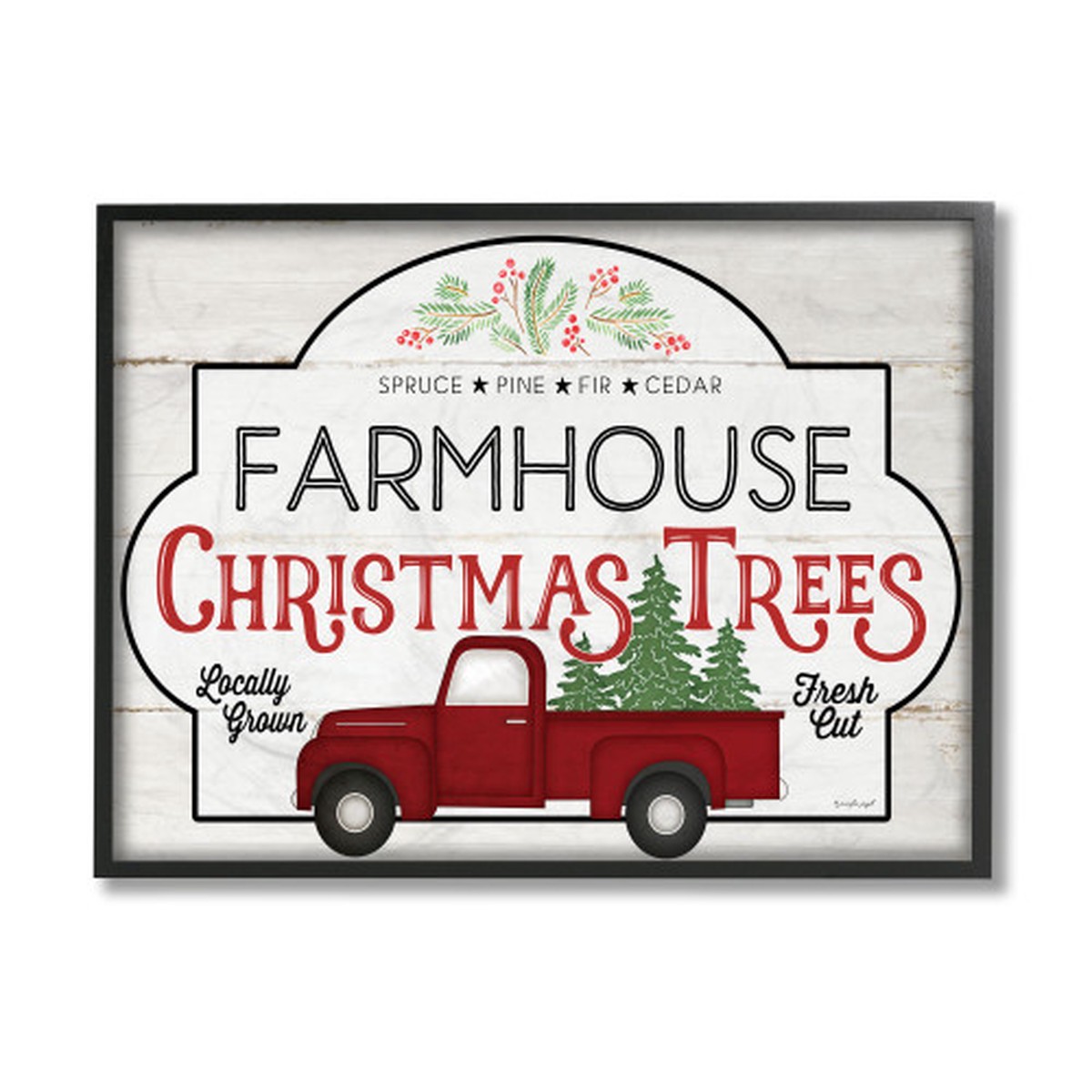 White and Red Farmhouse Christmas Tree Framed Giclee Texturized Wall Art Decor 24" x 30"