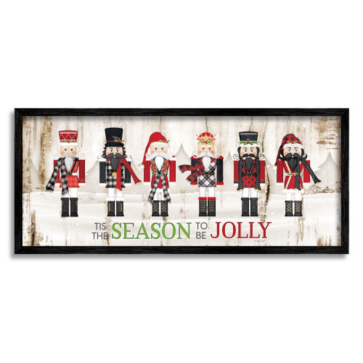 White and Red Jolly Festive Christmas Nutcrackers Rectangular Framed Wall Art 13" x 30"