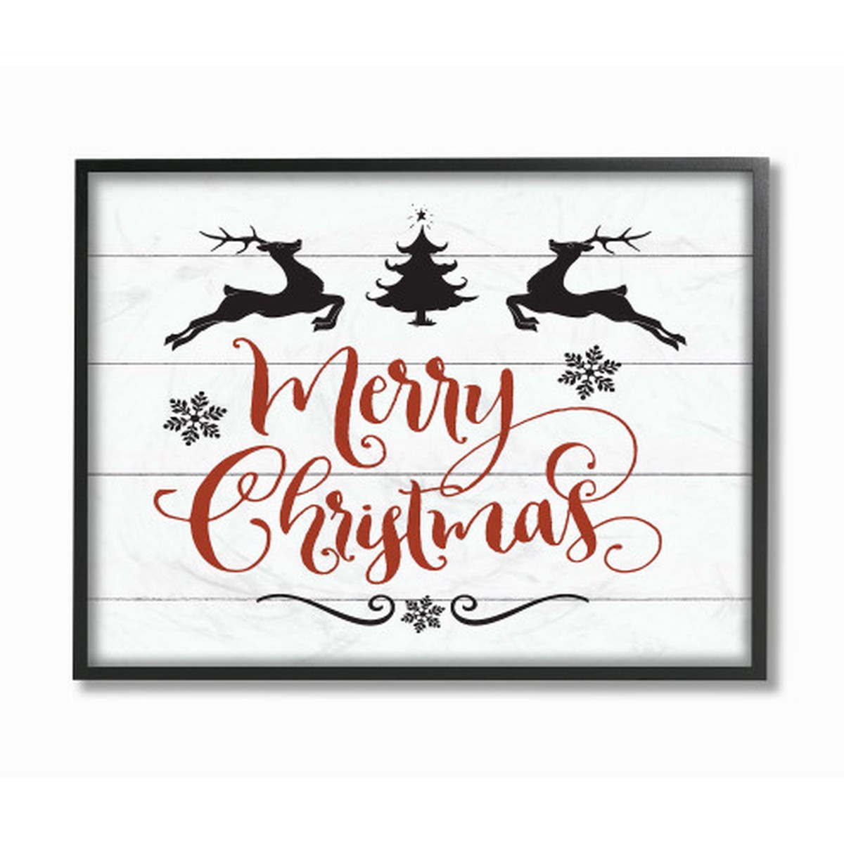 White and Red Merry Christmas Typography Reindeer Rectangular Framed Wall Art 20" x 16"