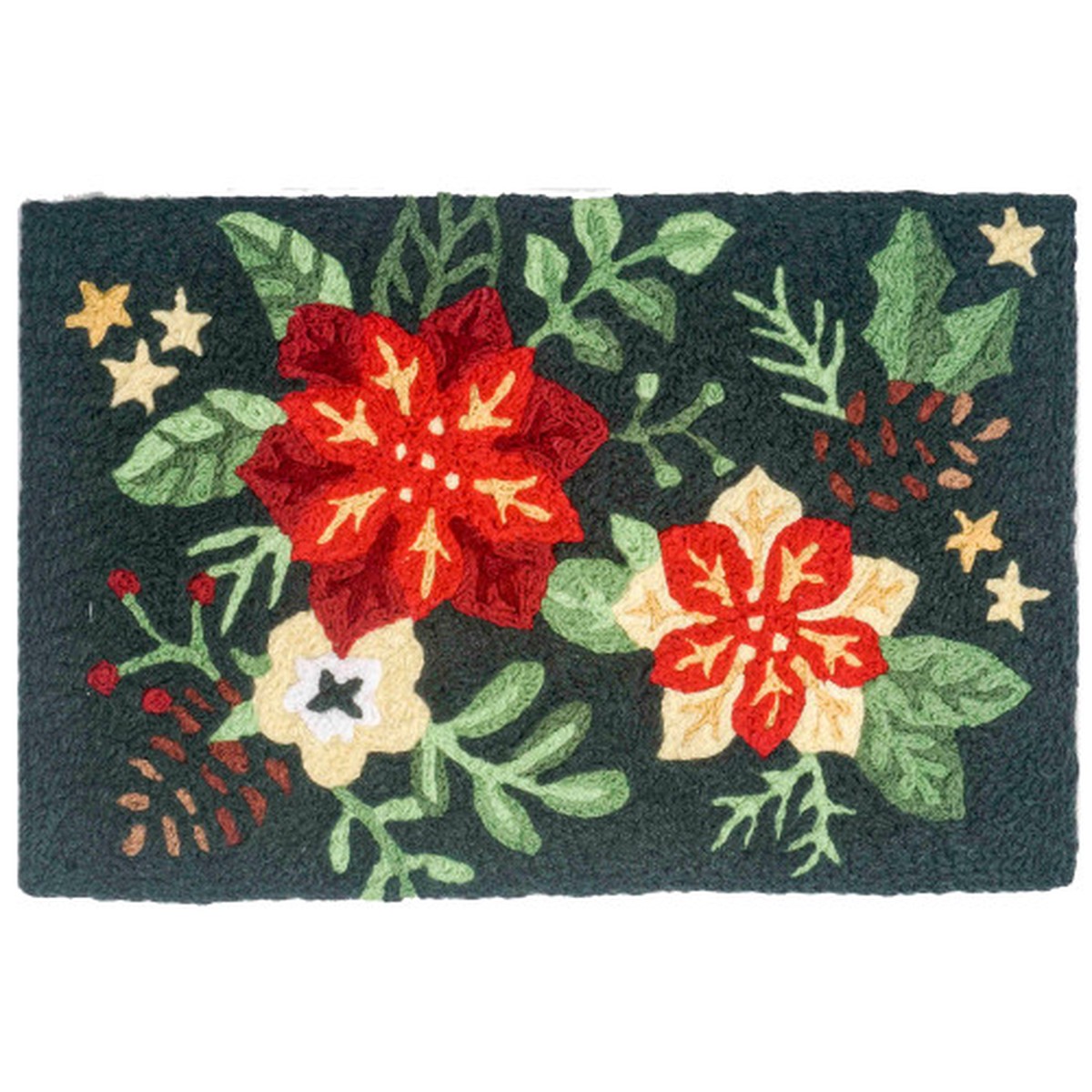 1.5' x 2.5' Vibrant Christmas Flowers Designed Rectangular Polyester Area Throw Rug