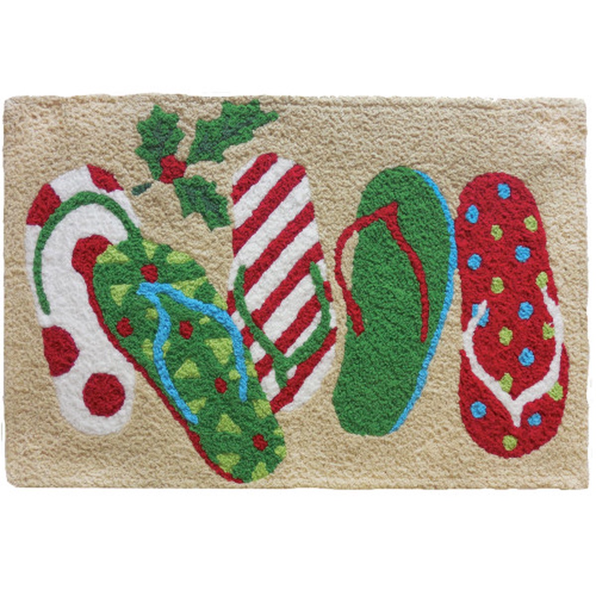 1.5' x 2.5' Vibrant Christmas Holiday Sandals Designed Rectangular Polyester Area Throw Rug
