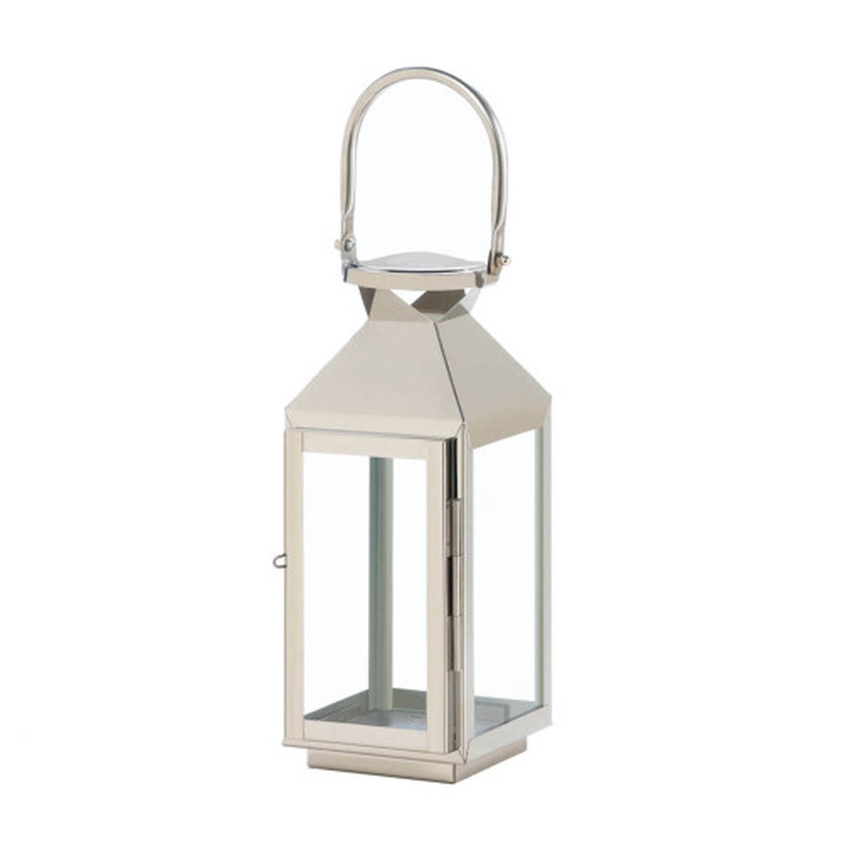 10.75″ Silver Solid Contemporary Candle Lantern with Handle