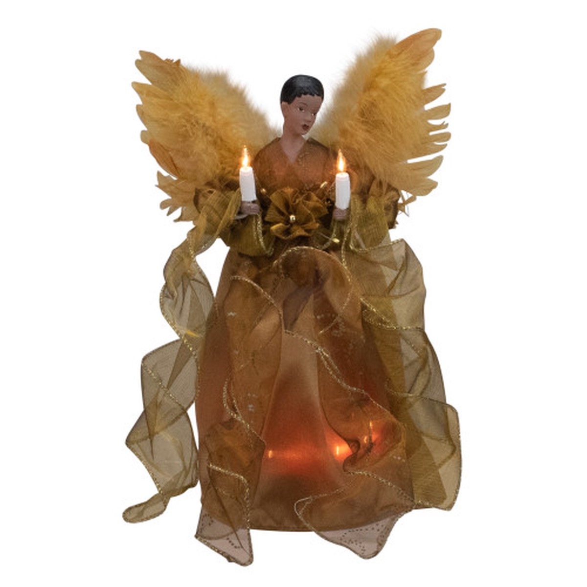 11.5" Lighted African American Winged Angel Christmas Tree Topper - Clear Lights
