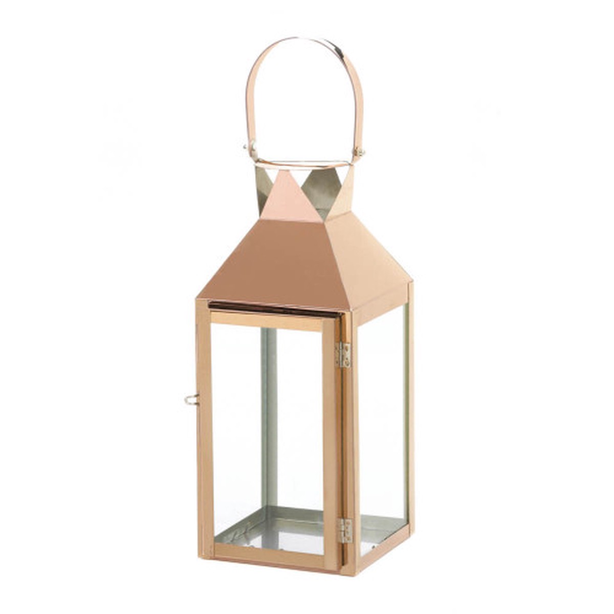 12.75" Rose Gold and Clear Sleek Candle Lantern