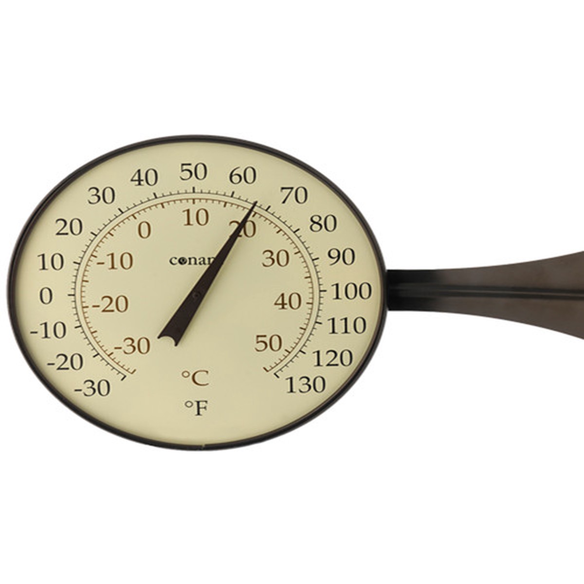 12" Beige, Black, and Brown Large Dial Thermometer with Black Dial in Satin Nickel Finish