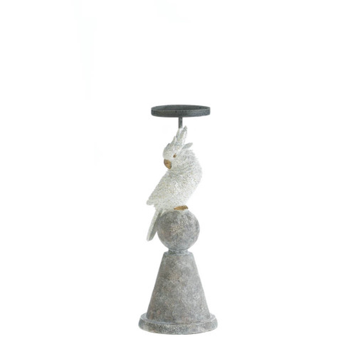 13.5" Ivory White and Gray Cockatoo Candle Holder