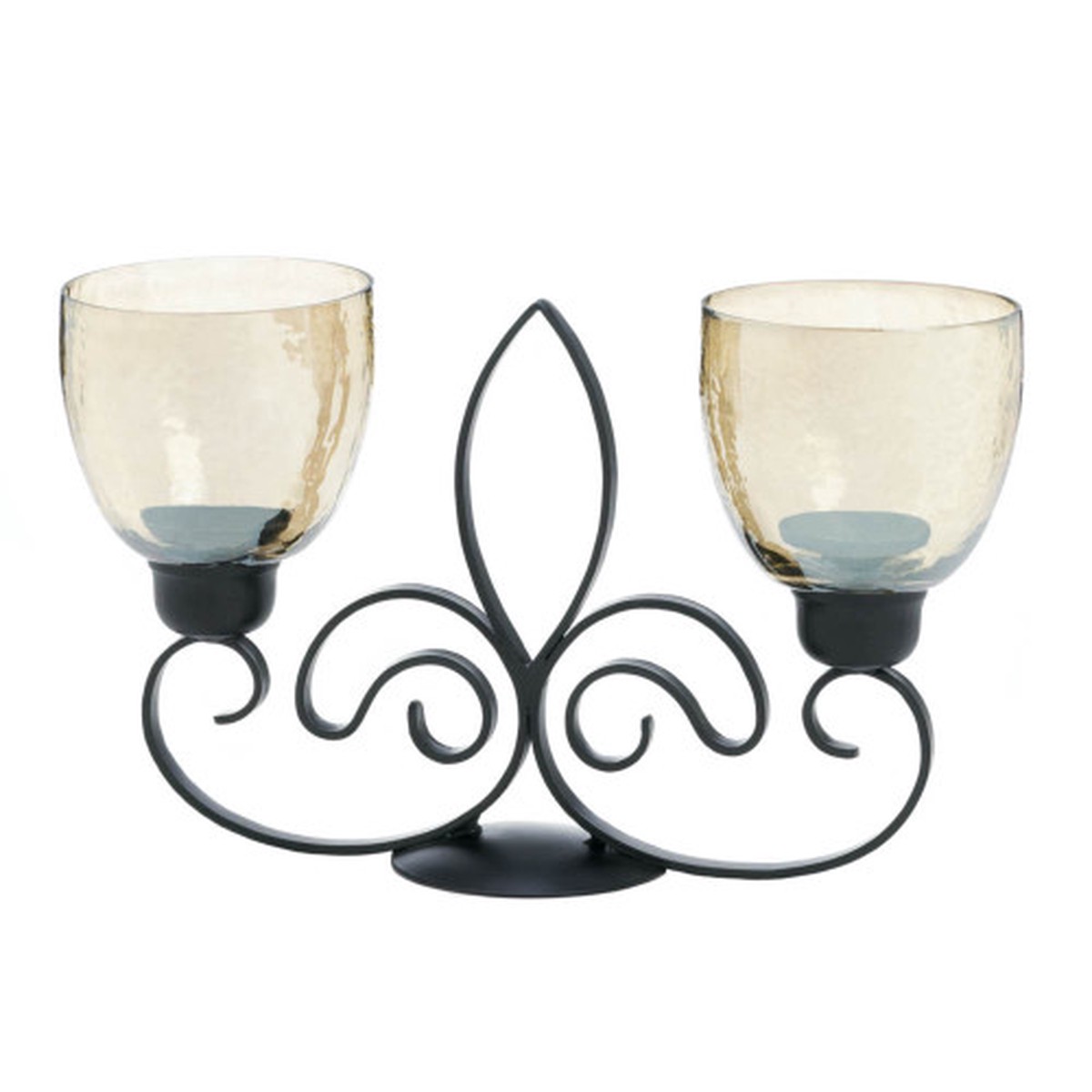 14" Black and Clear Fleur De Lis Dual Candle Holder
