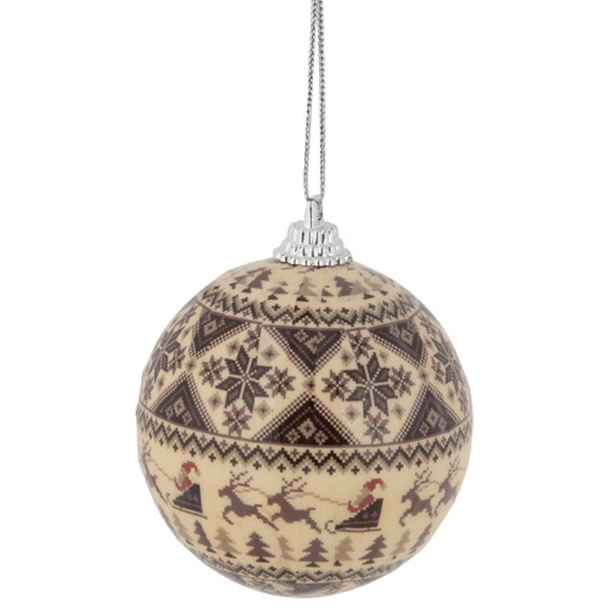14-Piece Brown Nordic Print Decoupage Christmas Ball Ornament Set, 2.25" (60mm)