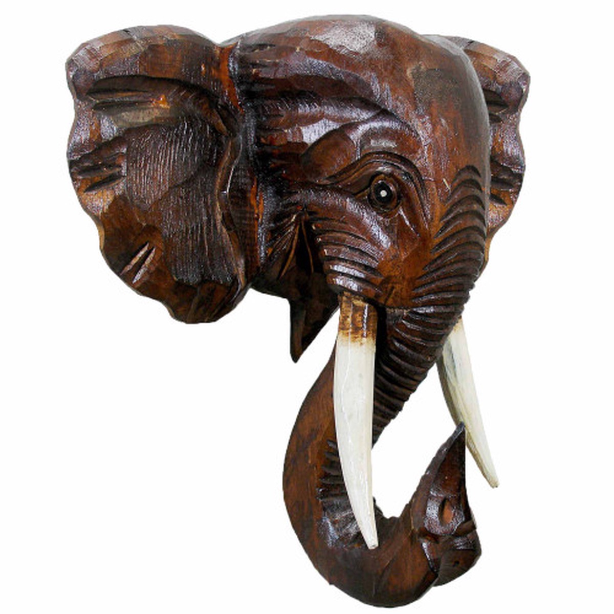 14" Rustic Brown and White Handcrafted Unique Elephant Mask Decor