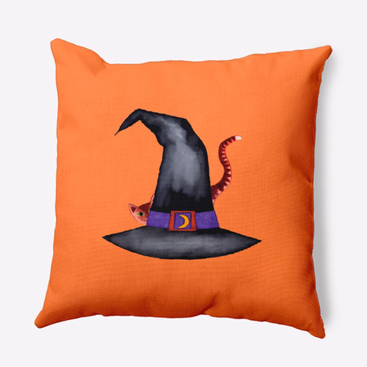 16" x 16" Orange and Black Cat Behind The Hat Halloween Throw Pillow