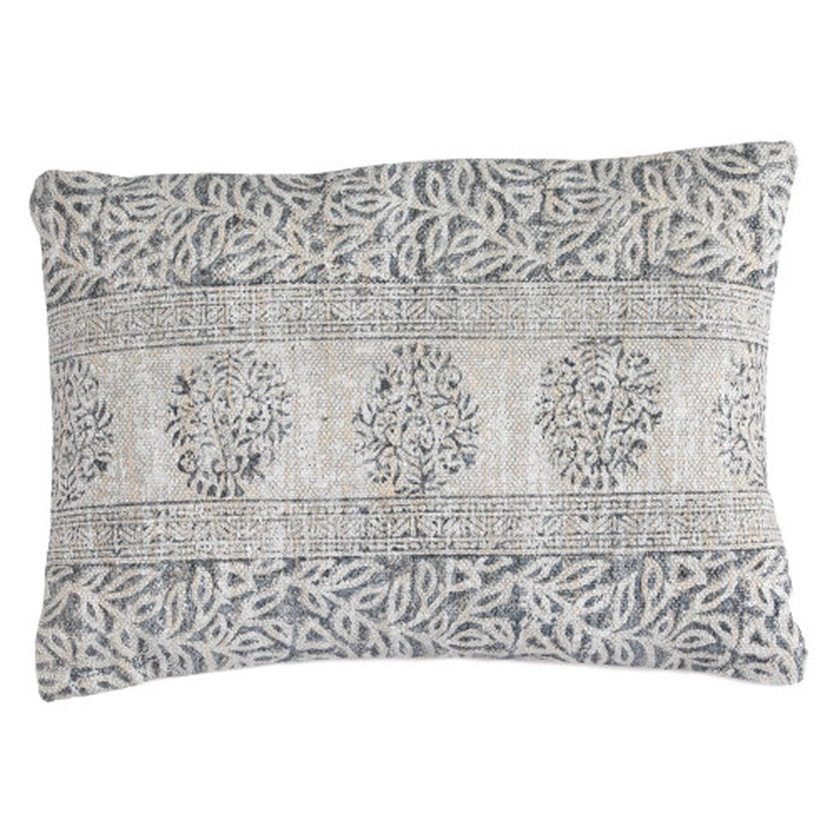 20" Gray and White Decorative Cotton Cushion - Feather and Down Filler
