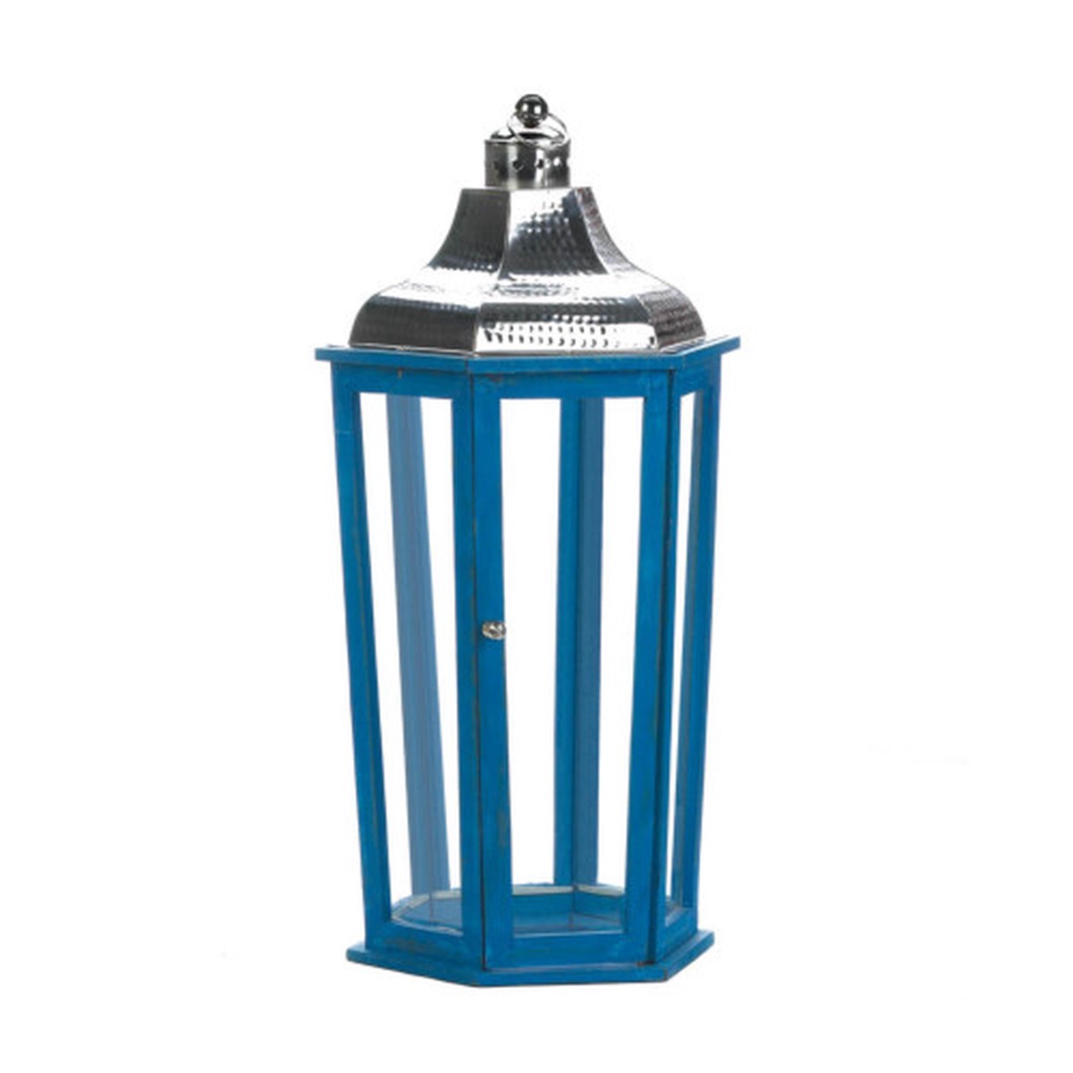 24" Beach Blue and Silver Contemporary Candle Lantern