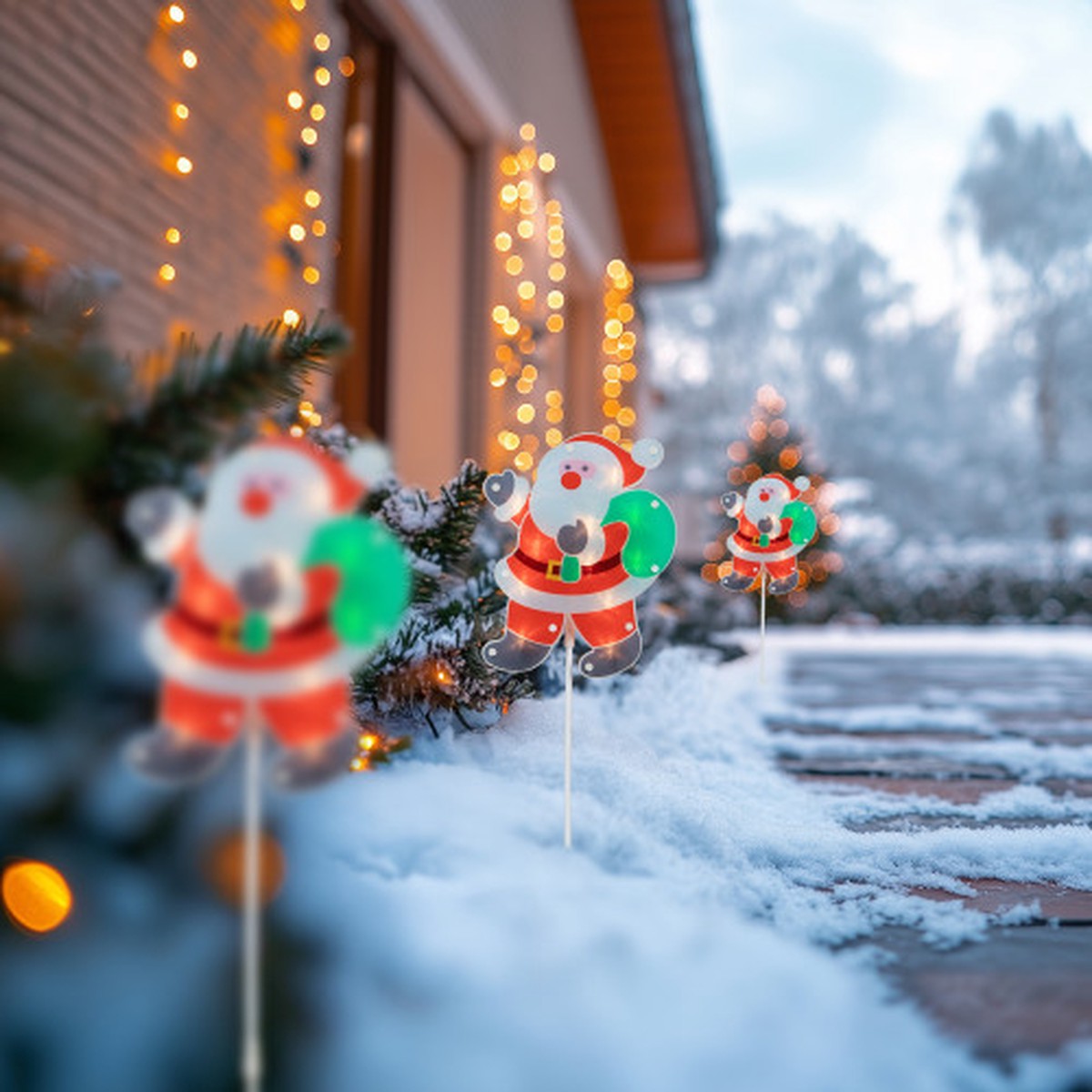 25″ Lighted Holographic Santa Claus Outdoor Christmas Pathway Markers – Set of 3
