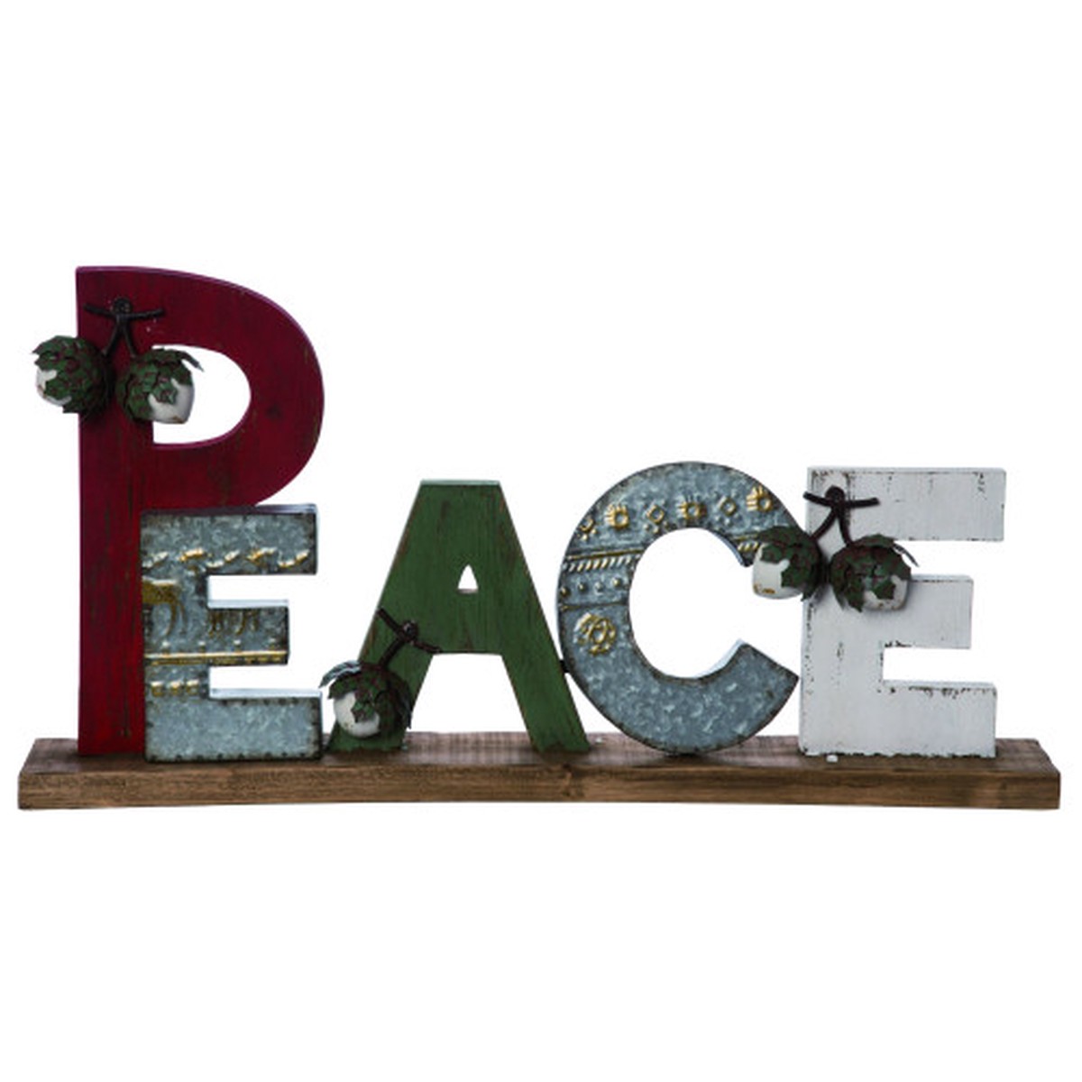 26" Red and Green Fir Wood 'Peace' Christmas Sign