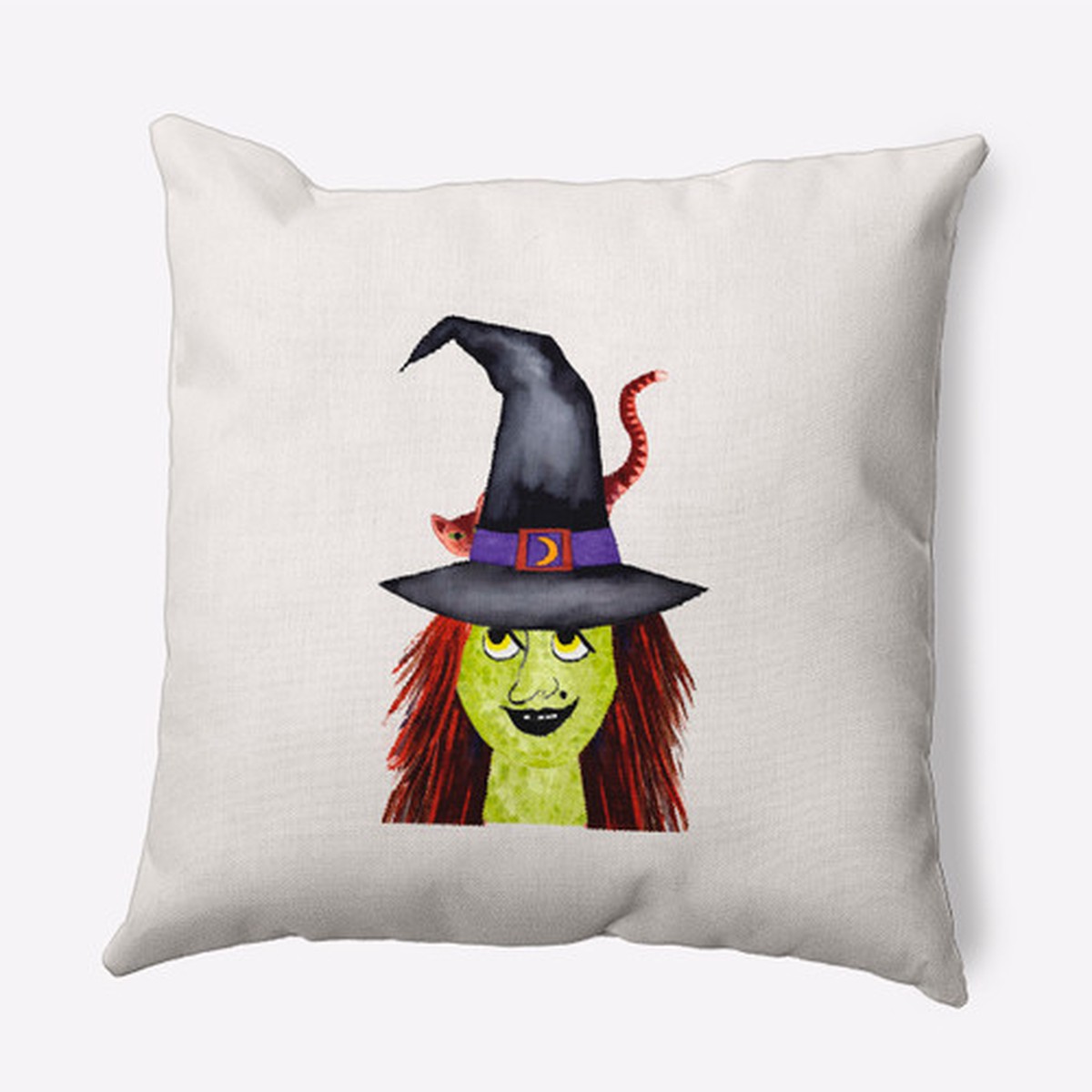 26" x 26" Ivory and Green Witches Hat Halloween Throw Pillow