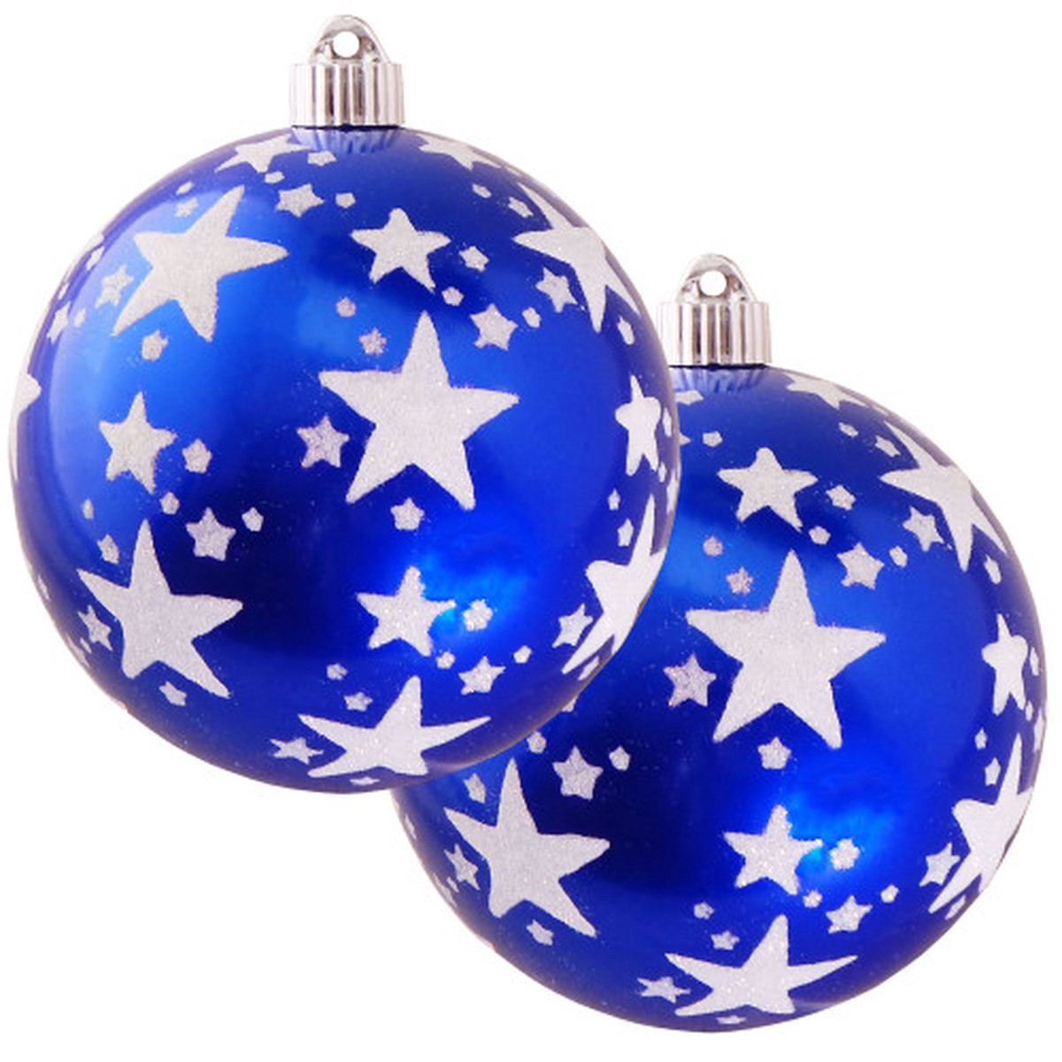 2ct Azure Blue and White Stars Shatterproof Christmas Ball Ornament 6" (150mm)