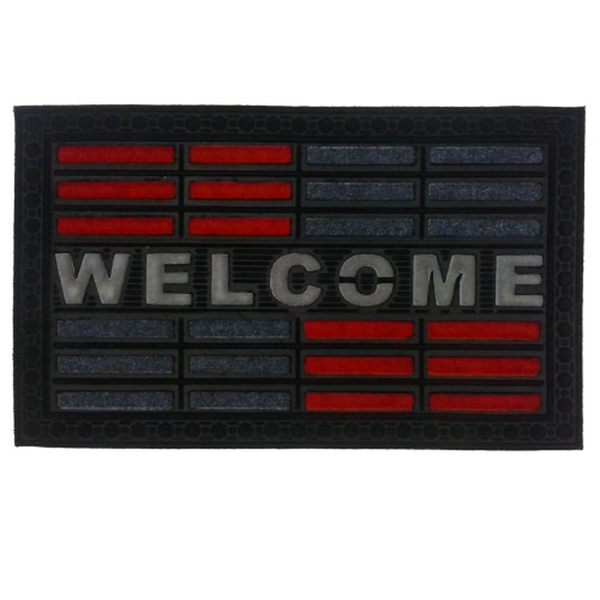 30" Gray and Red Elegant Welcome Design Rectangular Machine-Made Door Mat