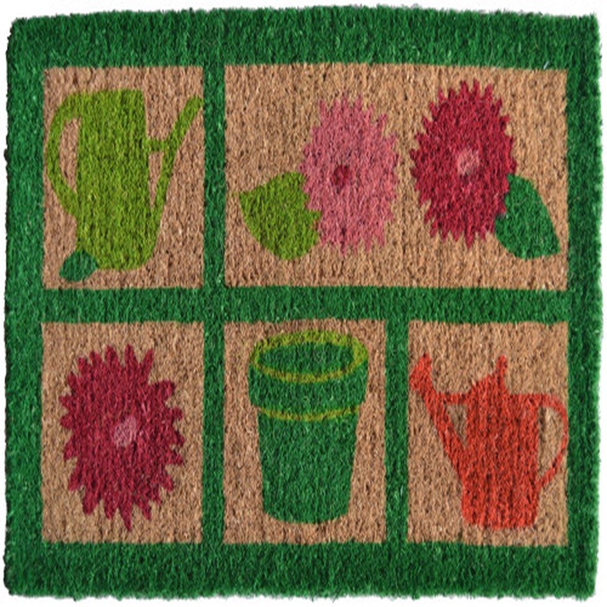 30" Green and Pink Rectangular Garden Tools Basic Coir Door Mat