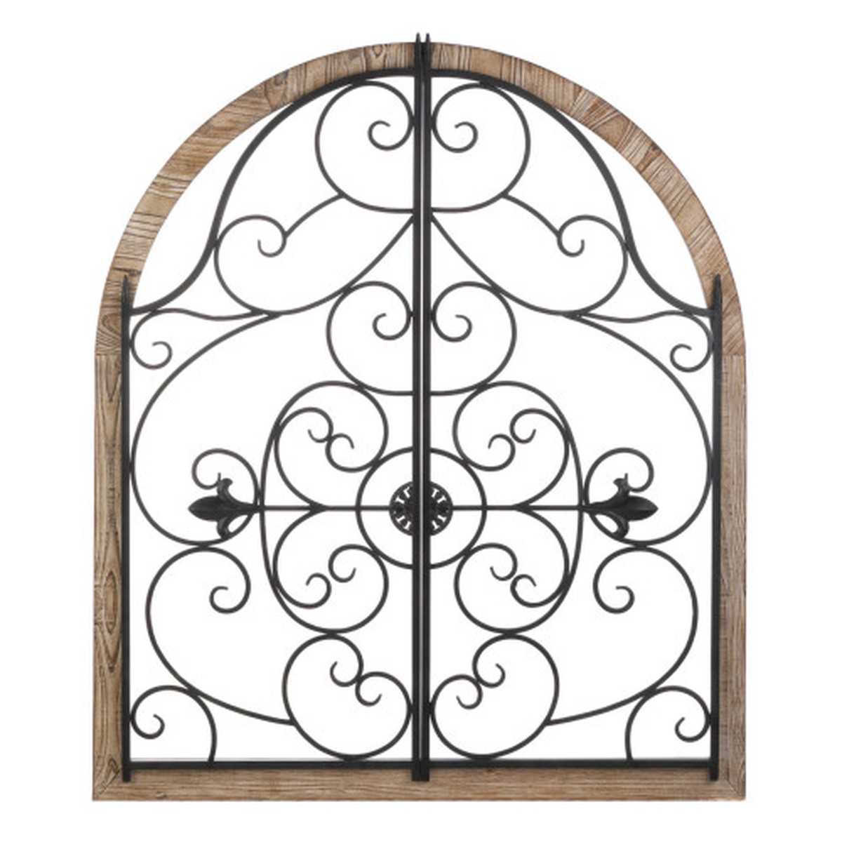 37.75" Black and Beige Iron and Birch Wood Classic Arch Wall Dcor