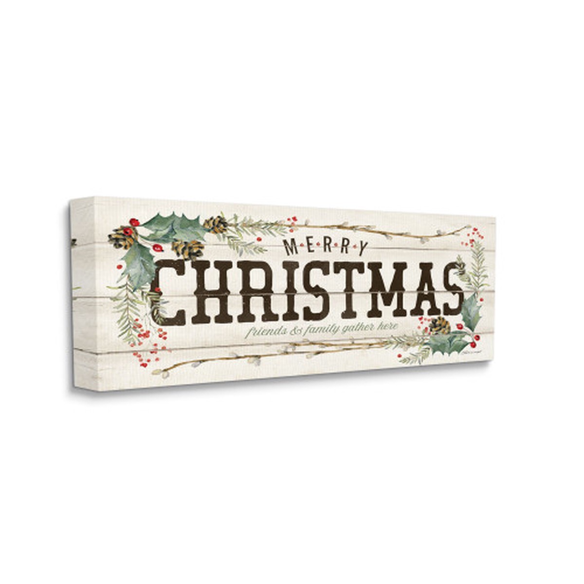 Beige and Green Rustic Merry Christmas Rectangular Canvas Wall Art Decor 30" x 13"