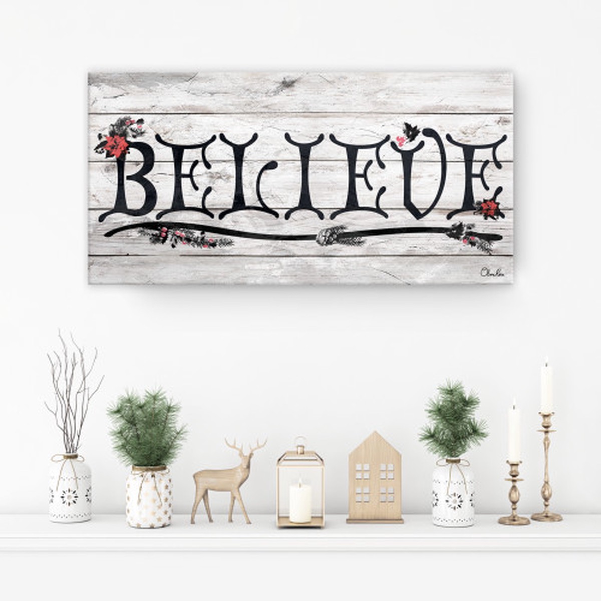 Believe Christmas Canvas Wall Art - 12" x 24"