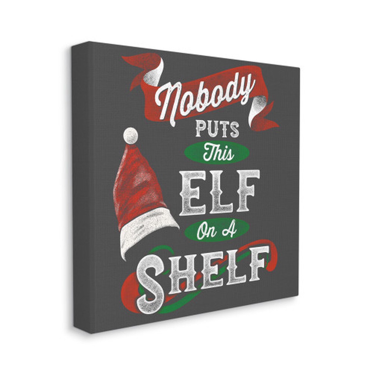 Black and Red Holiday Elf Phrase Santa Hat XL Stretched Christmas Wall Art 30"