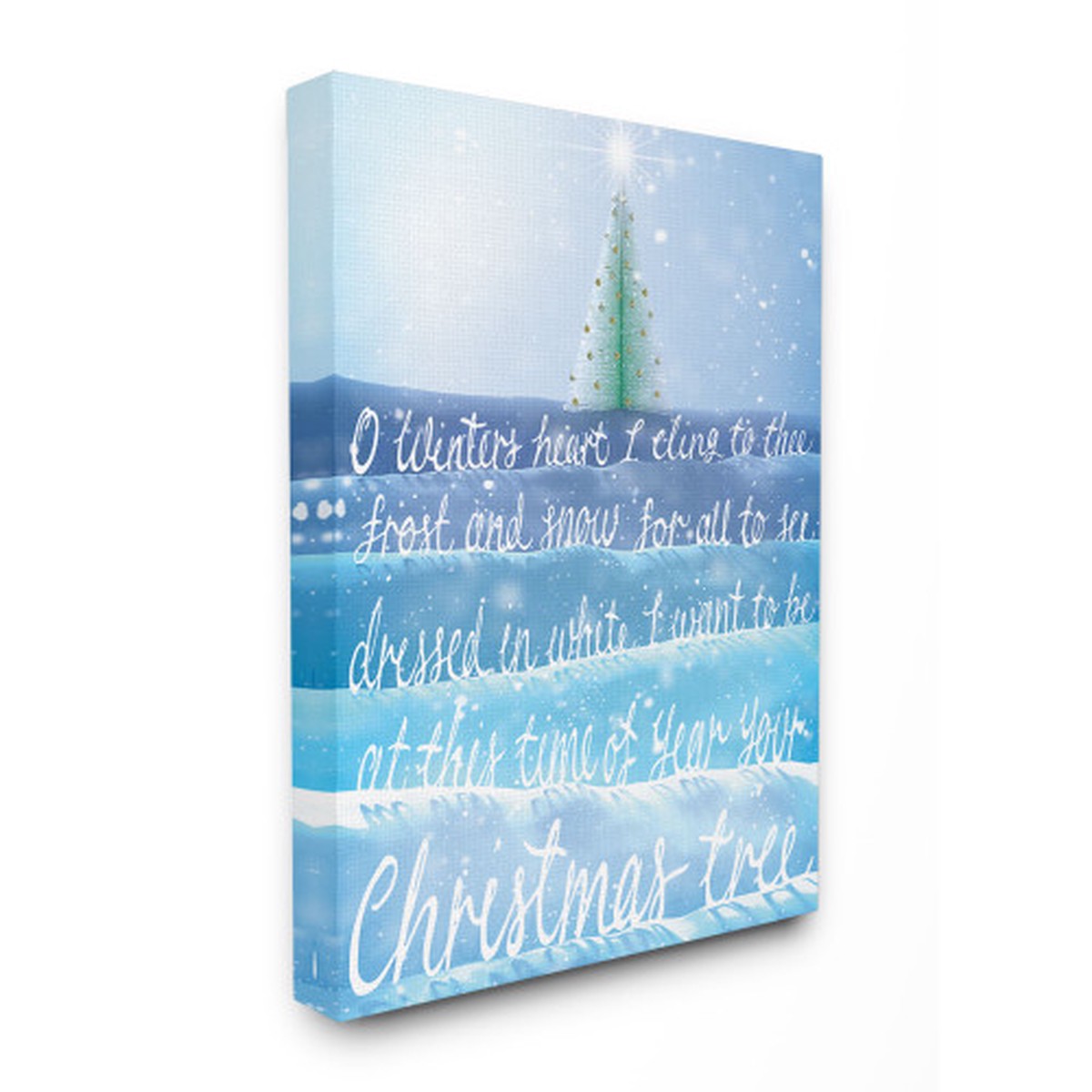 Blue and White O Winters Heart Snow Christmas Tree Stretched Wall Art 30" x 24"