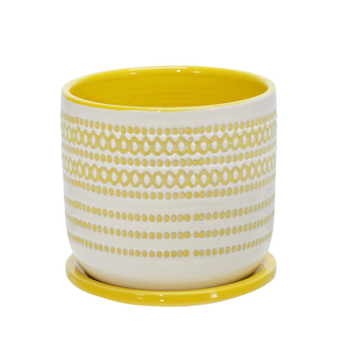 Ceramic Outdoor Round Planter with Saucer - 6" - White and Yellow