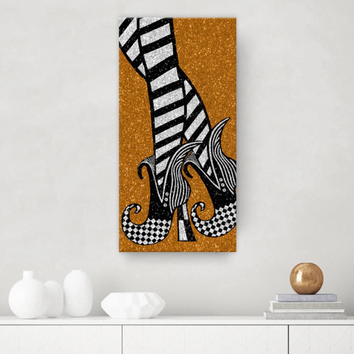 Chic and Bewitched Halloween Canvas Wall Art - 16" x 8" - Black and Gray