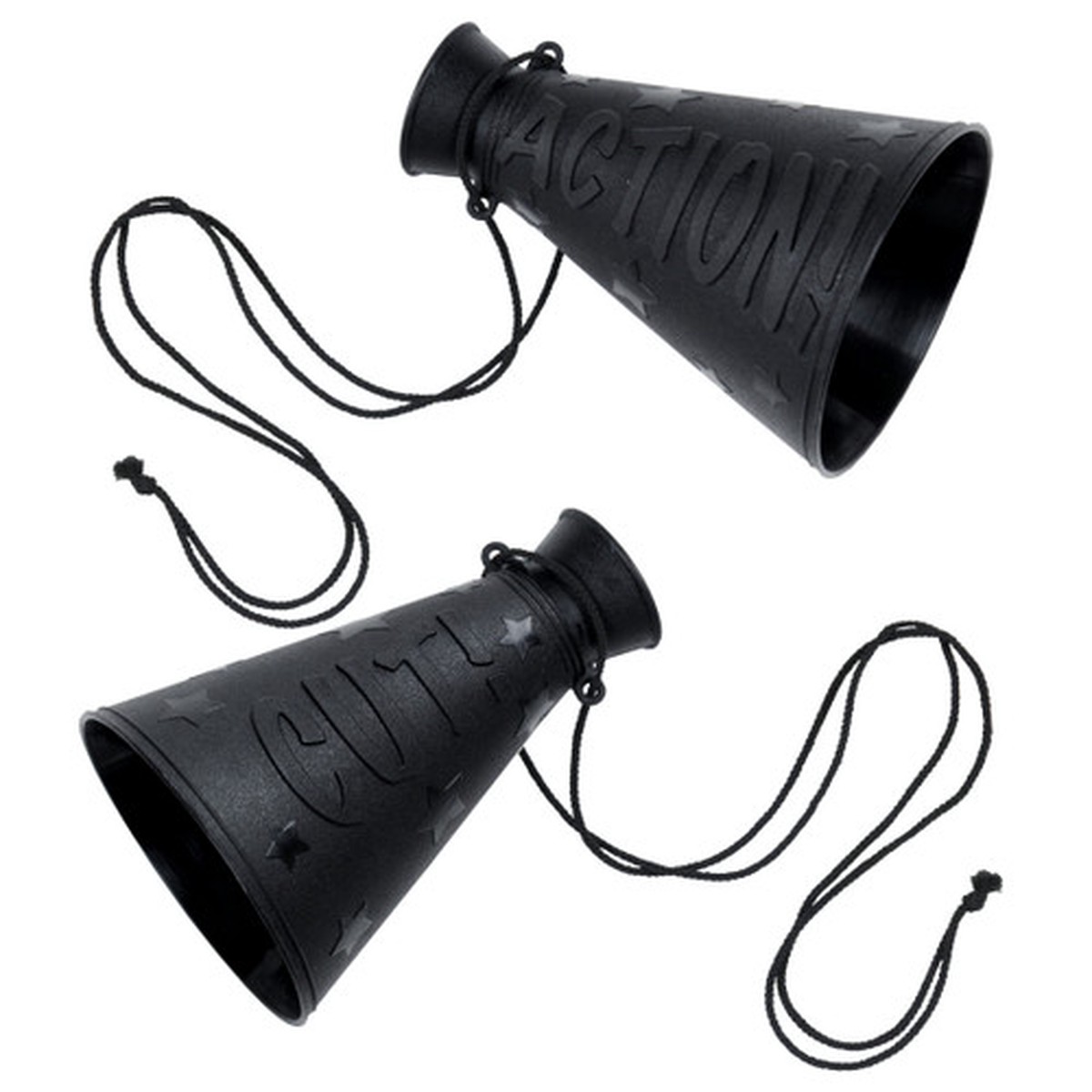 Club Pack of 12 Black 'Action' and 'Cut' Megaphones 6"
