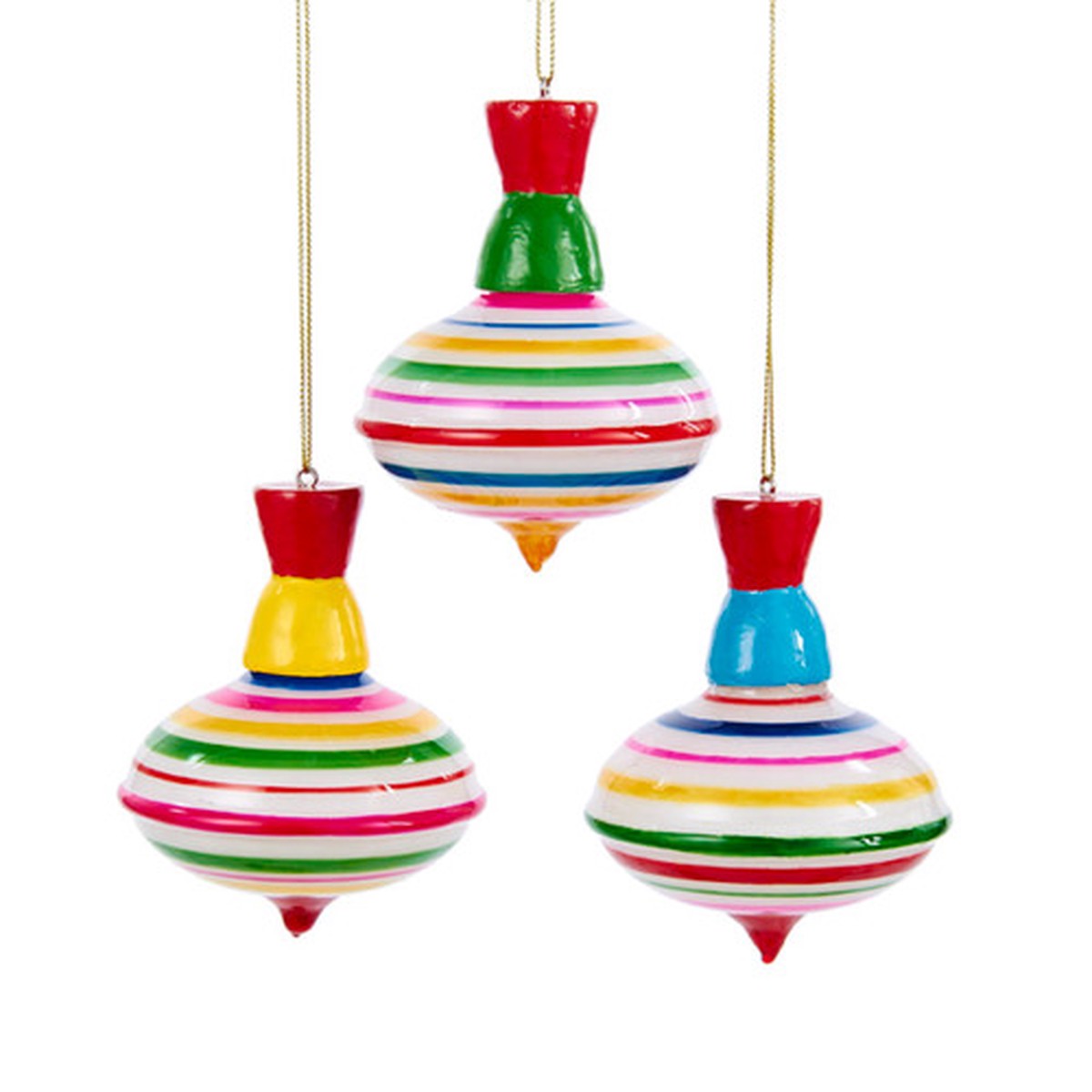 Club Pack of 12 Glass Multi-color Spinning Top Christmas Ornament 3.14"