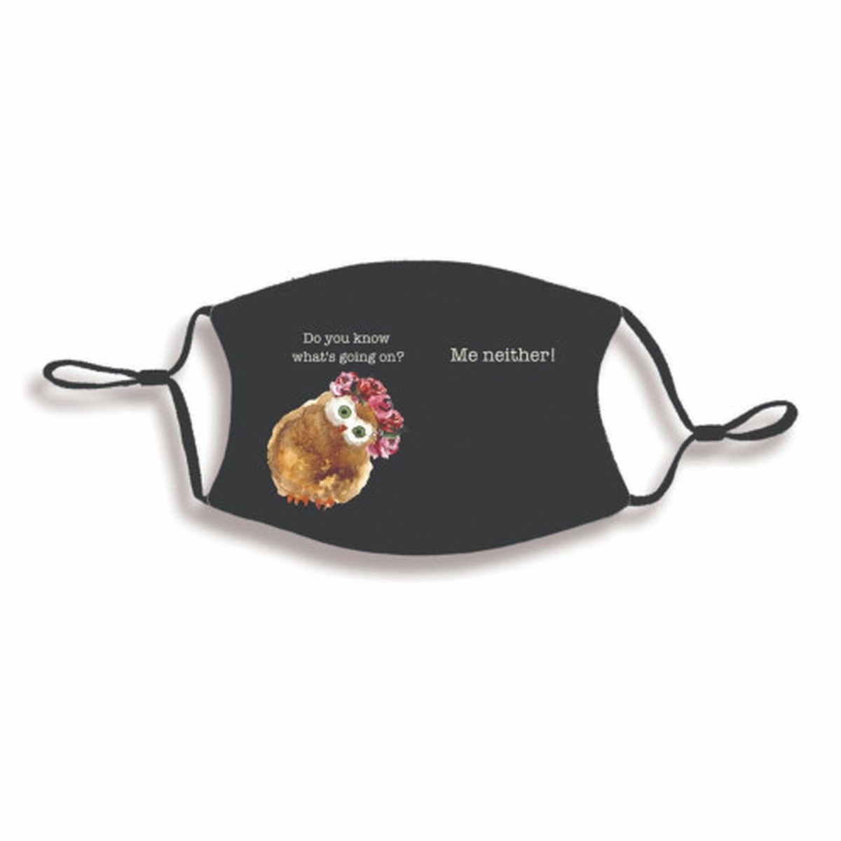Floral Owl Adult Face Mask - 7" - Black and Brown