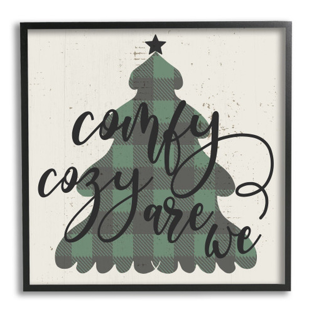 Green and Black "Comfy Cozy Are We" Plaid Christmas Tree Framed Wall Art Decor 17" x 17"