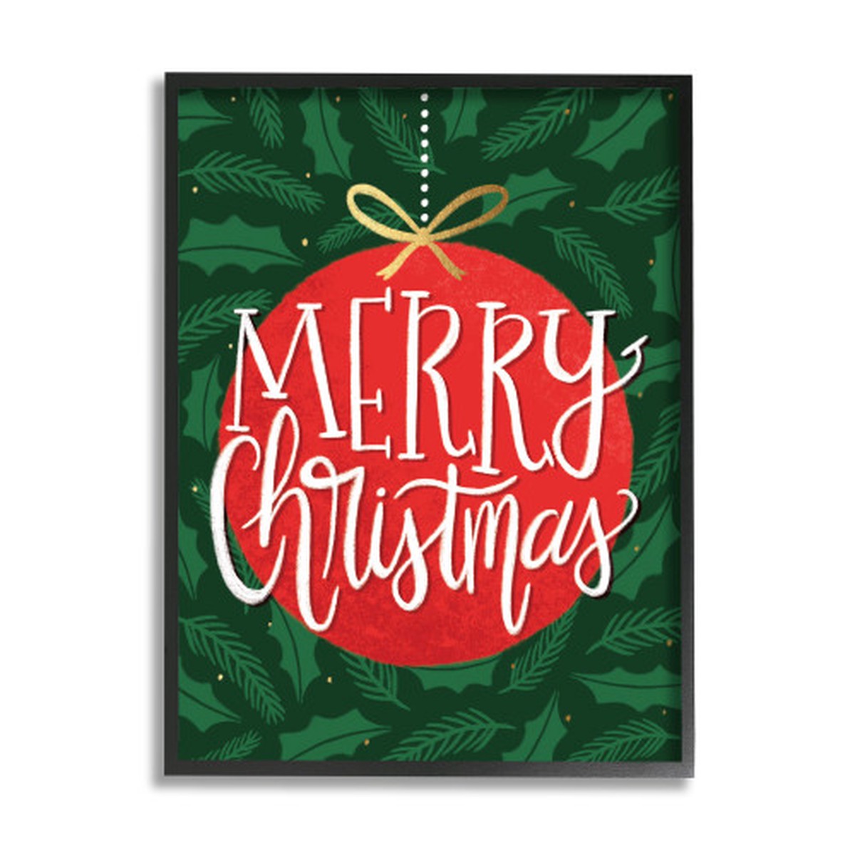 Green and Red Merry Christmas Text Red Ornament Framed Wall Art Decor 20" x 16"
