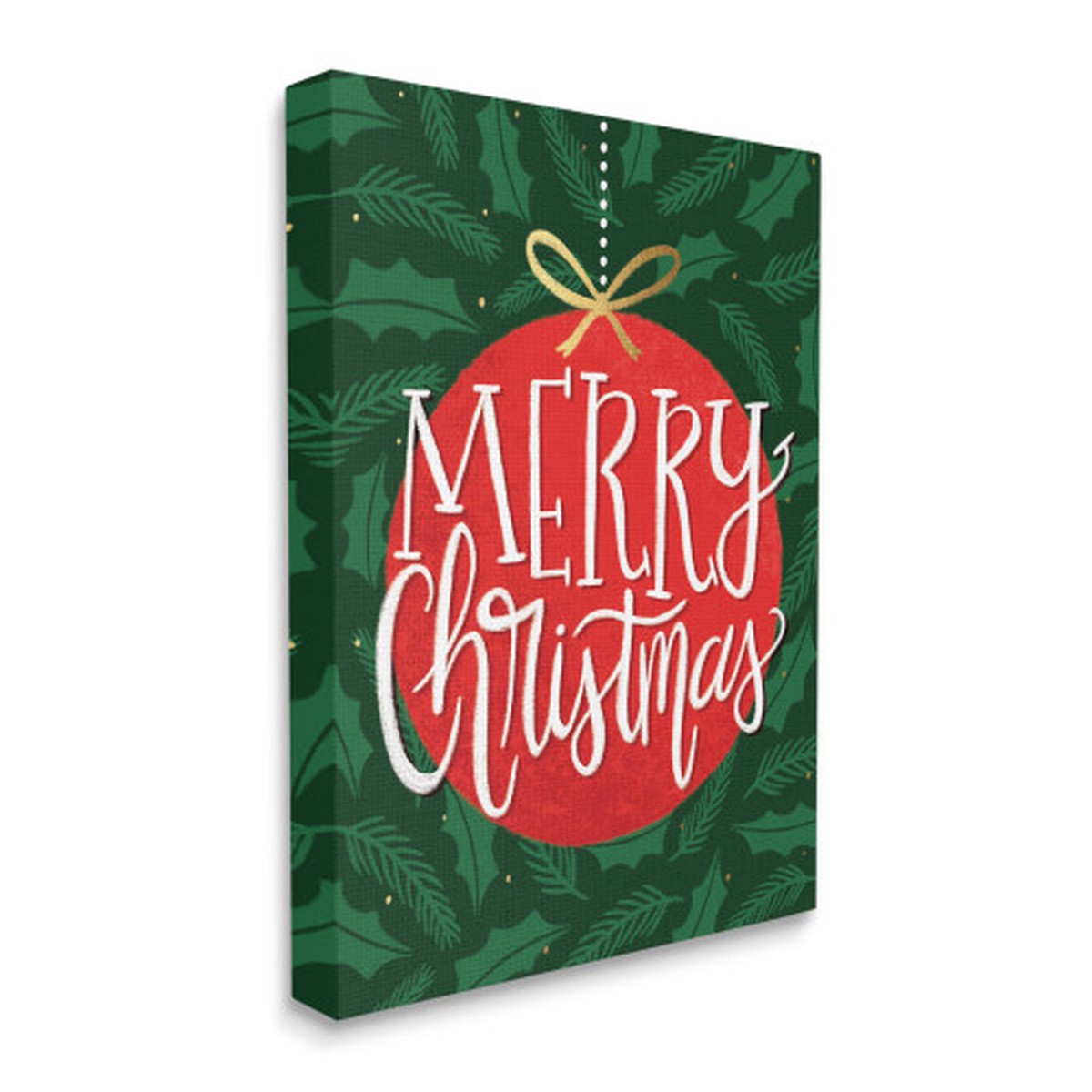 Green and Red Merry Christmas Text Red Ornament Stretched Wall Art Decor 20" x 16"